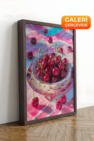 Zestia Καφέ πλαισιωμένος πίνακας σε καμβά με ζωηρή εικονογράφηση κερασιών, Σε...