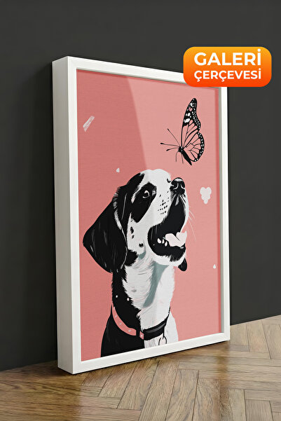 Zestia Tablou pe pânză înrămată albă Câine și fluture Seria Premium Nr. 112218