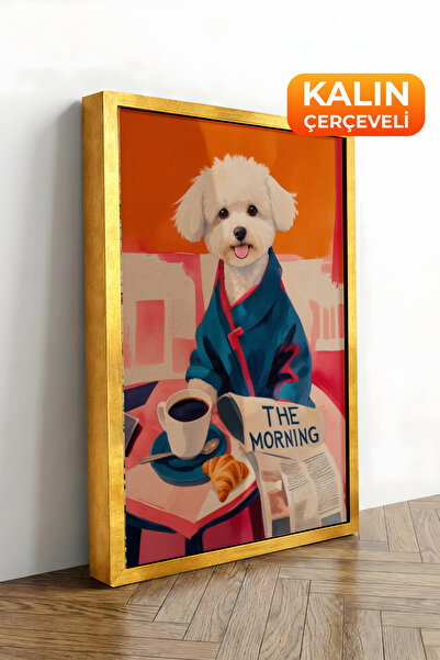 Zestia Καμβάς με χρυσό πλαίσιο με εικόνα σκύλου με κοστούμι, Σειρά Premium Αρ...