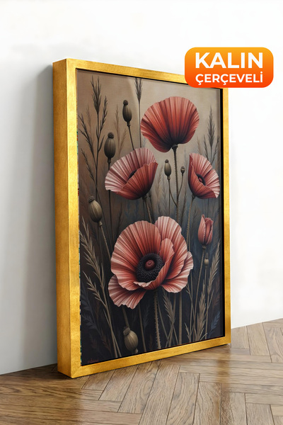 Zestia Εκτύπωση σε καμβά με χρυσό πλαίσιο Κόκκινες παπαρούνες – Ρομαντική Σει...