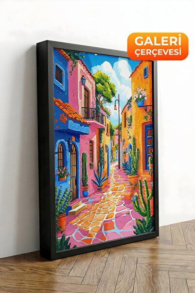 Zestia Tablou pe pânză cu cadru negru, Străzi colorate din Marea Mediterană, ...