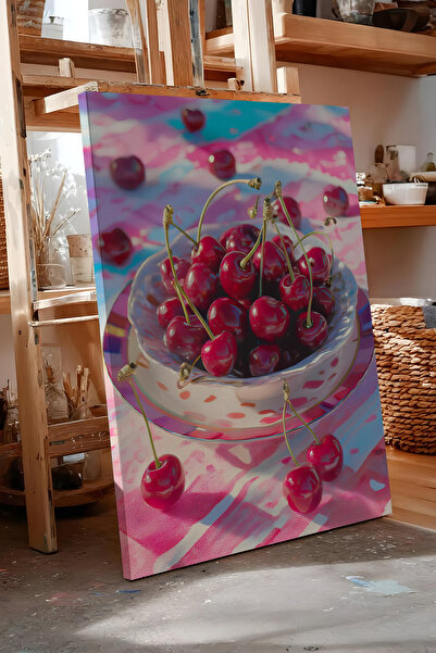 Zestia Εικονογράφηση ζωντανής απεικόνισης κερασιών σε καμβά, Σειρά Premium Αρ...