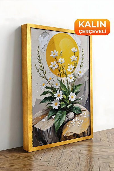 Zestia Εκτύπωση σε καμβά με χρυσό πλαίσιο: Μαργαρίτες σε βάζο - Χαρούμενη Βοτ...