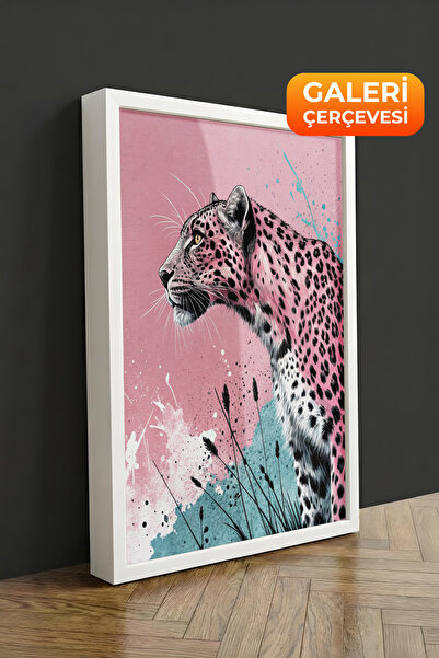 Zestia Πίνακας σε καμβά με λευκό πλαίσιο Ροζ Λεοπάρ – Σειρά Premium Μοντέρνας...