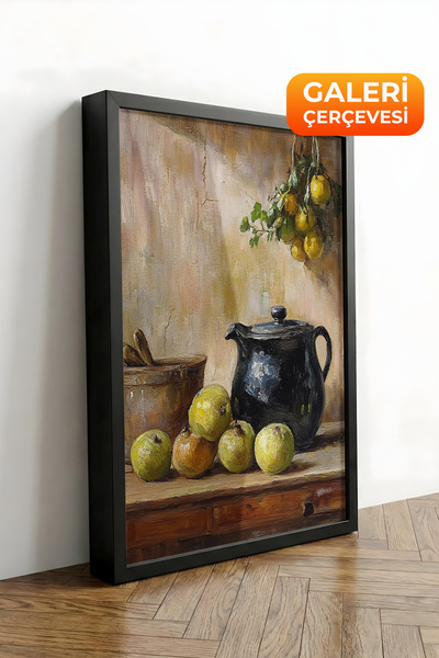 Zestia Πίνακας σε καμβά με μαύρο πλαίσιο, Παλιά κανάτα και πιάτο, Νεκρή φύση,...