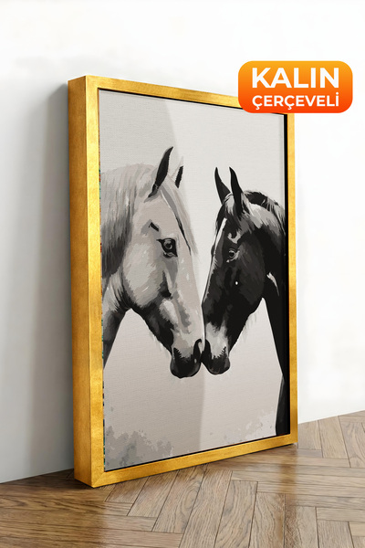 Zestia Tablou pe pânză înrămat cu aur Dragoste pentru cai – Seria Premium alb...