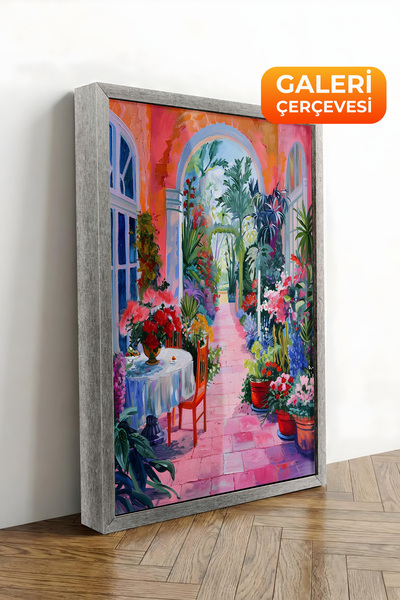 Zestia Tablou pe pânză cu ramă argintie, peisaj stradal colorat, Seria Premiu...