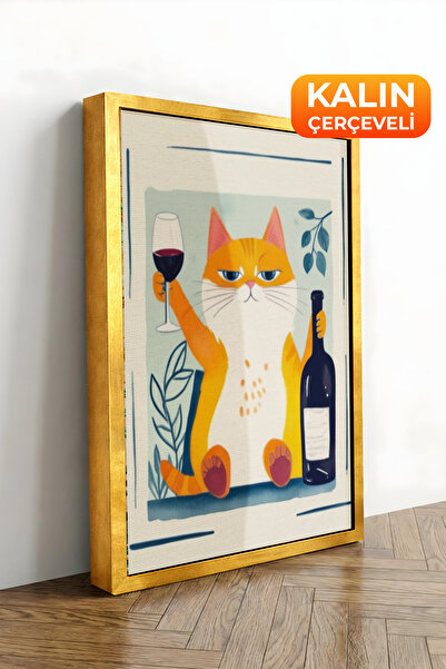 Zestia Tablou pe pânză înrămat cu aur Delightful pisică Seria Premium Nr. 109367