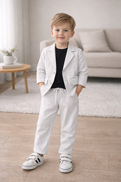 Uğur bebe Costum cu dungi piese pentru băieți – Set elegant din țesătură Doub...