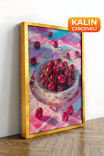 Zestia Εικονογράφηση ζωντανής κερασιάς σε καμβά με χρυσό πλαίσιο, Σειρά Premi...