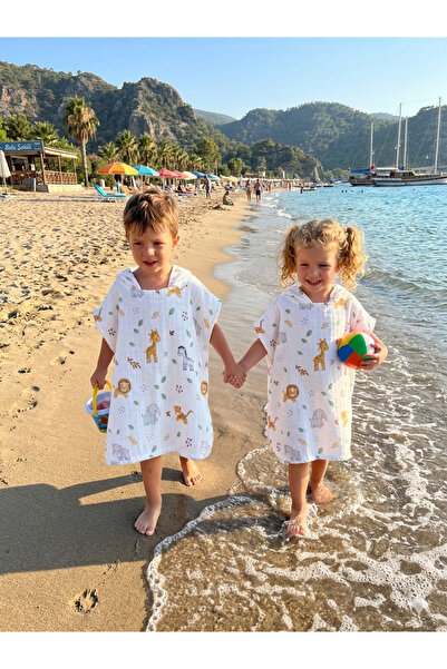 Wenaris 100% Cotton Muslin Hooded Beach Children's Baby Poncho Bathrobe Bath ...