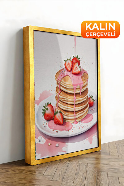 Zestia Tablou pe pânză înrămată cu aur, cu căpșuni pe clătite, Seria Premium ...