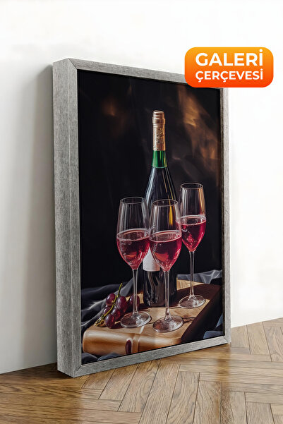 Zestia Εκτύπωση σε καμβά με ασημένιο πλαίσιο Κόκκινο κρασί και ποτήρια Σειρά ...