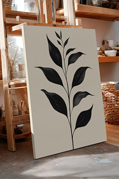 Zestia Πίνακας σε καμβά με μίνιμαλ σιλουέτα φύλλου – Ασπρόμαυρη Σειρά Premium...