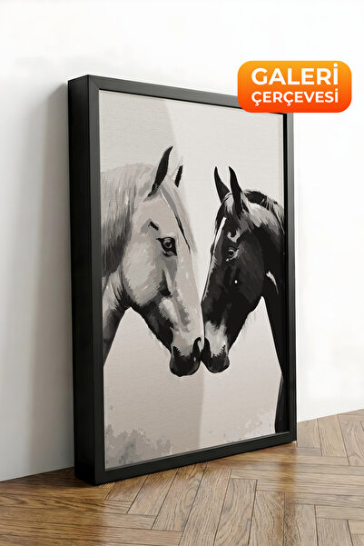 Zestia Tablou pe pânză înrămat negru Dragoste pentru cai – Seria Premium alb-...