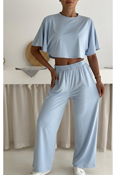 MAİMODA Women Batwing Sleeve Cropped Top- Baggy Pants Double Set