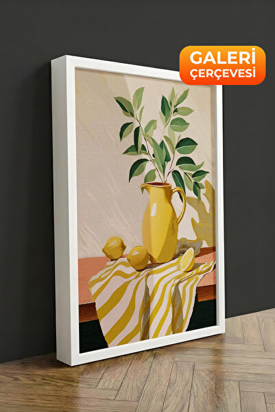Zestia Πίνακας σε καμβά με λευκό πλαίσιο Νεκρή φύση με κίτρινο λεμόνι Premium...