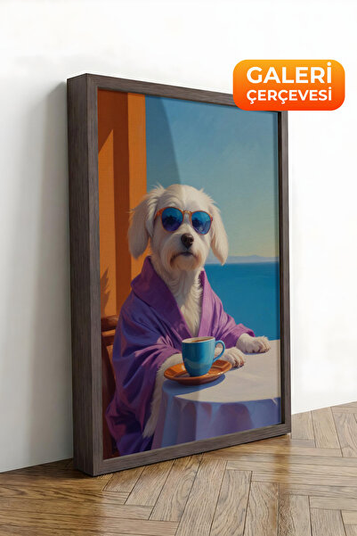 Zestia Καφέ πλαισιωμένος πίνακας σε καμβά με χαριτωμένο σκυλάκι με γυαλιά, Σε...