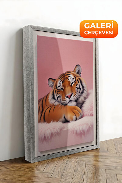 Zestia Slika na platnu sa srebrnim okvirom, tigar, humoristični stil, premium...
