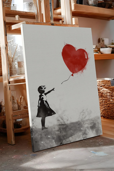 Zestia Πίνακας σε καμβά σε στυλ Banksy, Κορίτσι με κόκκινο μπαλόνι, Σειρά Pre...