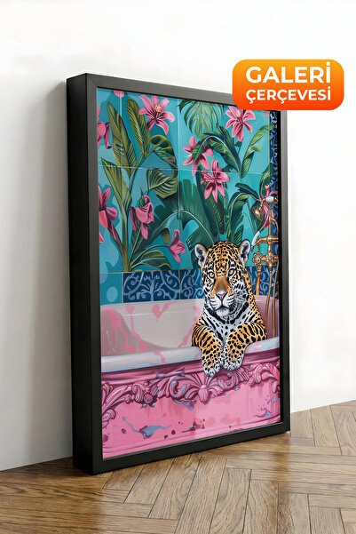 Zestia Εκτύπωση σε καμβά με μαύρο πλαίσιο Λεοπάρδαλη, Ταπετσαρία με λουλούδια...