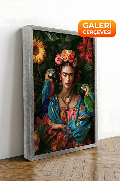 Zestia Πίνακας σε καμβά με ασημένιο πλαίσιο Frida Kahlo Πορτρέτο Premium Σειρ...