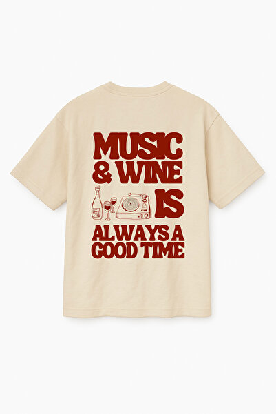 Altair Tr تي شيرت كبير الحجم للجنسين مطبوع عليه Music And Wine مطبوع