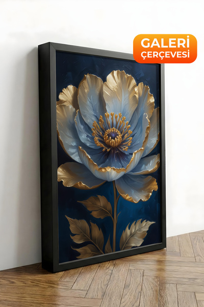 Zestia Εκτύπωση σε καμβά με μαύρο πλαίσιο Golden Blue Flower Premium Series N...