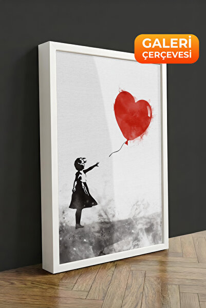 Zestia Πίνακας σε καμβά με λευκό πλαίσιο σε στυλ Banksy, Κορίτσι με κόκκινο μ...