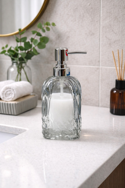 Padilon 500 ml Glass Liquid Soap Dispenser Transparent Glass Soap Dispenser w...