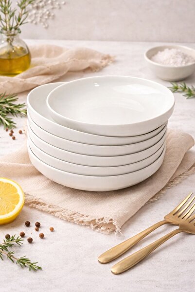 evinbizden Modern Porcelain 6-Person Dinner Plate Set Off-White 18 cm Porcelain