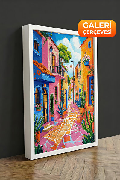 Zestia Tablou pe pânză înrămată albă Străzi colorate din Marea Mediterană Ser...
