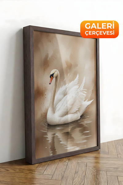 Zestia Εκτύπωση σε καμβά με καφέ πλαίσιο Κομψό σκηνικό λίμνης των κύκνων Prem...