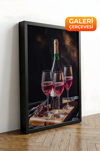 Zestia Πίνακας σε καμβά με μαύρο πλαίσιο Κόκκινο κρασί και ποτήρια Σειρά Prem...