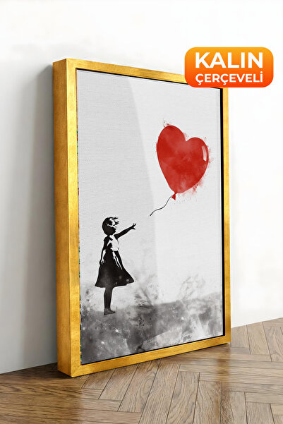 Zestia Εκτύπωση σε καμβά με χρυσό πλαίσιο σε στυλ Banksy Red Balloon Girl Pre...