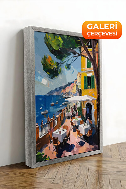 Zestia Tablou pe pânză cu ramă argintie Străzi colorate din Marea Mediterană ...