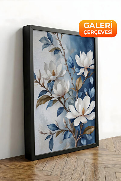 Zestia Πίνακας σε καμβά με μαύρο πλαίσιο Λευκά κλαδιά μανόλιας Premium Σειρά ...