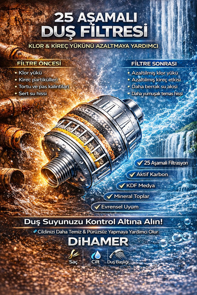 Dihamer Başlığı Filtresi Kireç Klor Pas Önleyici Evrensel Duş Filtre Sistemi