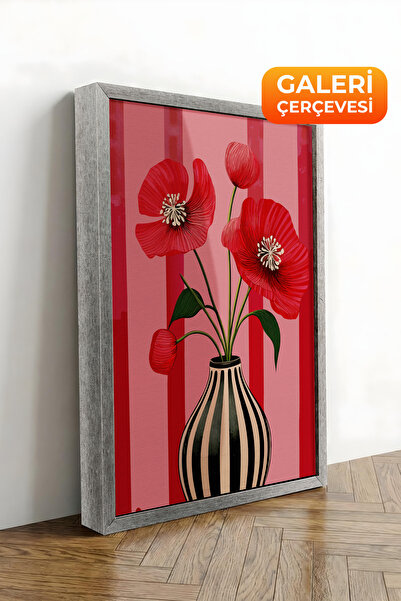 Zestia Tablou pe pânză înrămat cu argint, fundal roșu, serie Premium Mohn Ser...