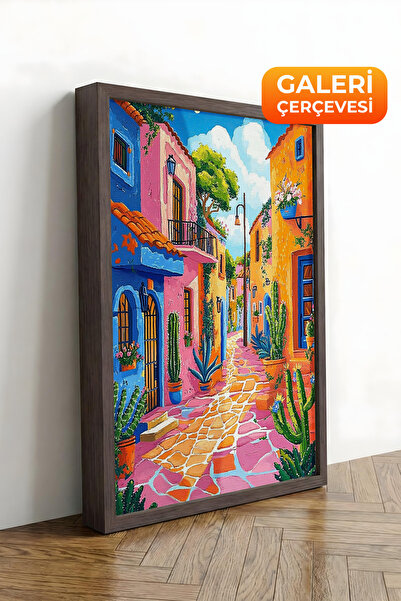 Zestia Tablou pe pânză înrămată maro, Străzi colorate din Marea Mediterană, S...