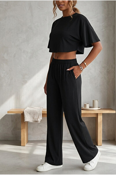 MAİMODA Women Batwing Sleeve Cropped Top- Baggy Pants Double Set