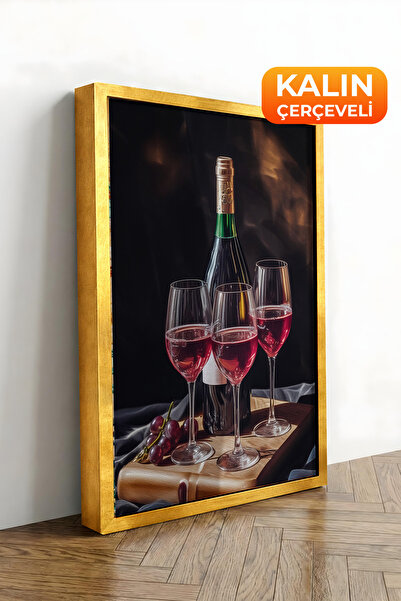 Zestia Εκτύπωση σε καμβά με χρυσό πλαίσιο Κόκκινο κρασί και ποτήρια Σειρά Pre...