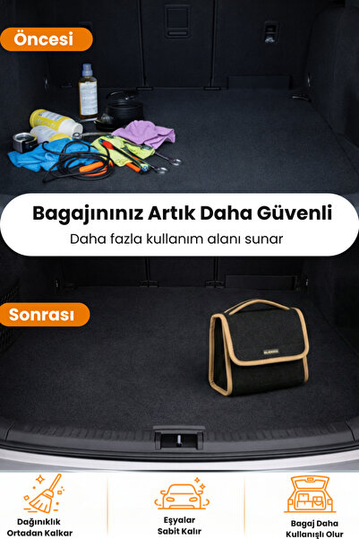 e-biz Oto Bagaj Organizer Bagaj Çantası S Boy Kaymaz Cırt Bantlı Velur Kompakt Düzenleyici