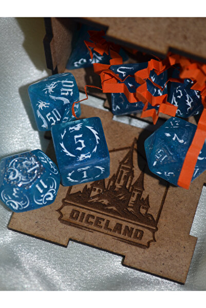 DiceLand Mavi Ejder El Yapımı Epoksi Zar Seti – DiceLand, 7’li RPG Zarları + ...