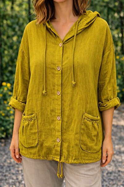 Butik Şans Hooded Italian Linen Jacket with Pocket Detail