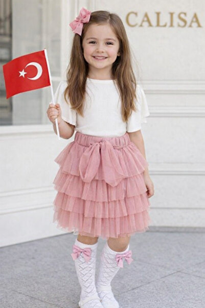 CALİSA Girl's Tutu Skirt Combination - Pink Layered Tulle Skirts White Blouse...