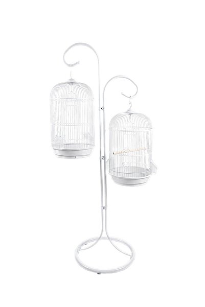Dayang BS03 Bird Cage Stand with 2 A410 White Bird Cages – Double Bird Cage S...