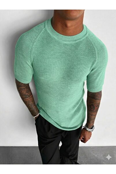 elkumoda Men's Slim Fit Corded Fabric Knitwear T-Shirt Slim Fit Striped Knitt...