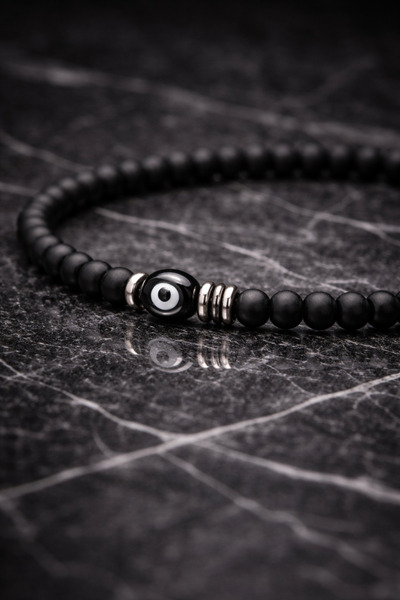 OEM Matte Black Beaded Bracelet – Minimalist Adjustable Bracelet, Casual Men'...