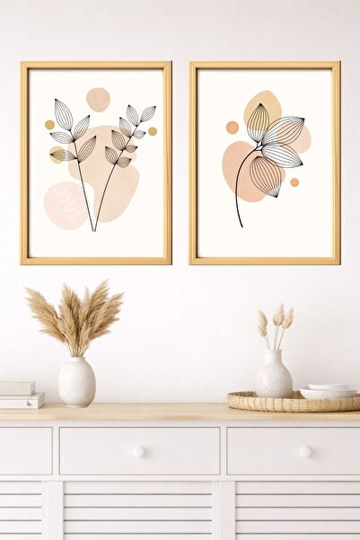 Dekor Modern Floral Çiçek MDF Tablo Seti – 3D Çerçeve Görünümlü İkili Duvar D...